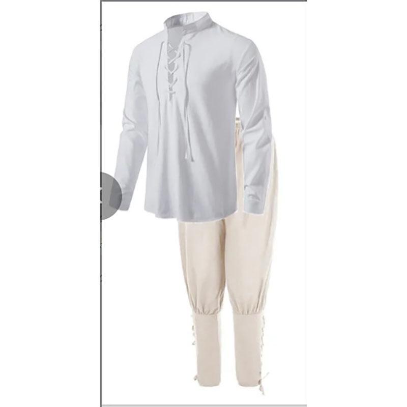 Мужской костюм средневекового рыцаря, пиратские рубашки для косплея эпохи Возрождения, брюки с окантовкой на щиколотку для Хэллоуина, одежда из хлопчатобумажной льняной ткани