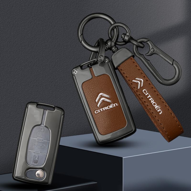 DBGO4 Zinc Alloy Leather Car Flip Remote Key Case Cover Protector Shell Fob Auto Accessories For Citroen C1 C2 C3 C4 C5 XSARA PICA
