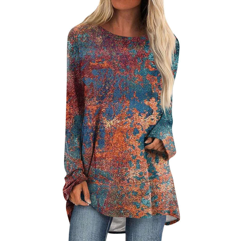 Fashion Women's Casual Long Sleeved Round Neck Printed Tops