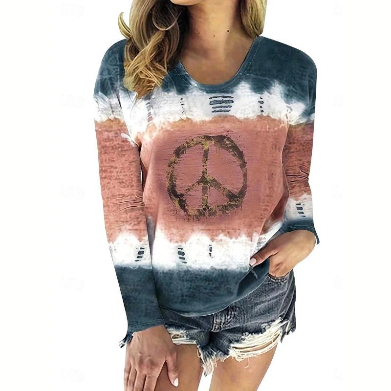 Женская футболка с длинным рукавом и полосатым принтом, женская свободная одежда, повседневная уличная одежда с круглым вырезом, футболки, топы