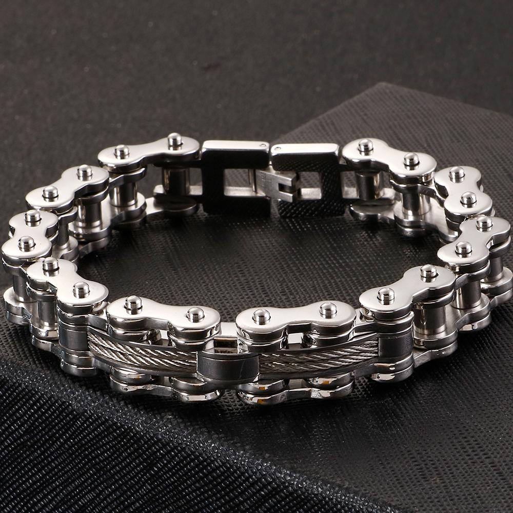 13MM Bicycle Bike Chain Bracelet for Men In Stainless Steel Rock and Roll Men's Jewellery Accessories On Hand Wrist Bracelets