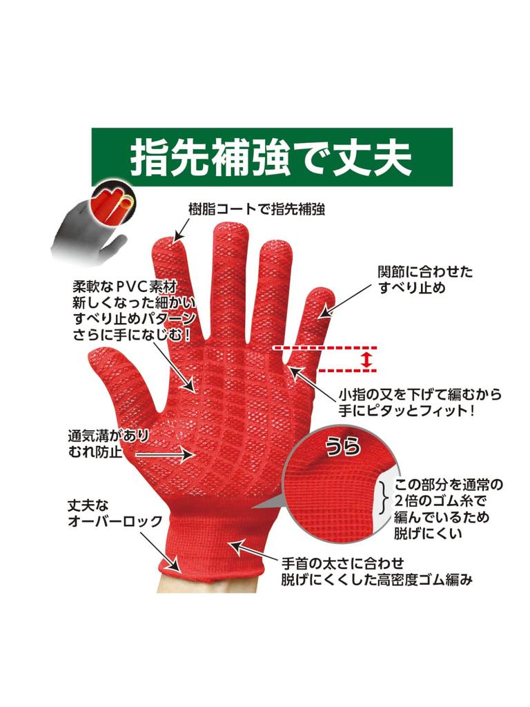 Fukutoku Sangyo Work Reinforced Ventilation Prevents Stays Wrist Sukuchan Non-Slip Gloves, Black, Small, 10-Pair Set, Fingertips, Grooves, Stuffiness,