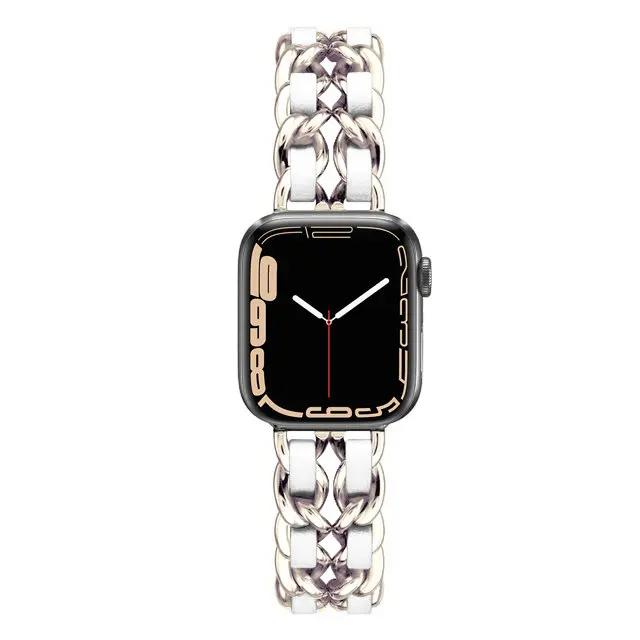 Женский золотой браслет для Apple Watch Band 11 10 46мм 9 8 Ultra 3 49мм SE 6 41 45мм 38/42мм 44 40мм Ремешок Металлический Кожаный Браслет
