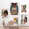 Solid Wood Frame Abstract Black Girl Reading Book Coffee Moon Art Canvas Painting Nordic Posters And Prints Wall Pictures For Living Room Decor