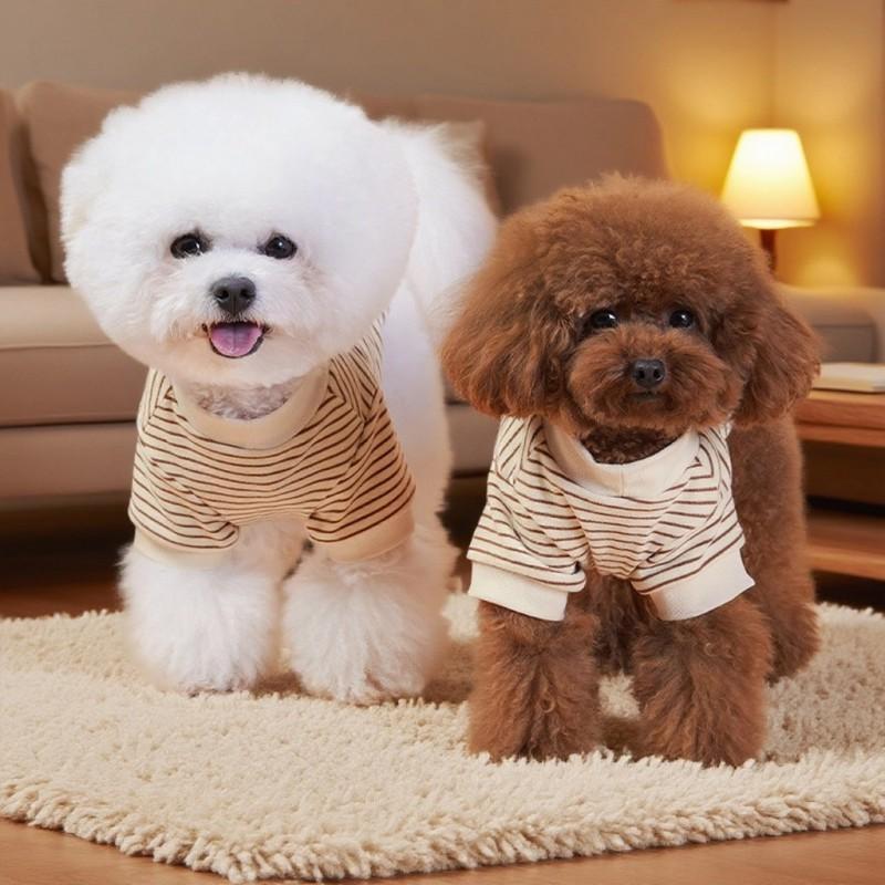 Warm Pet Dog Vest Winter Clothes Small Breeds Like Poodle Teddy Soft Fleece-lined Striped Sweater Cats Too