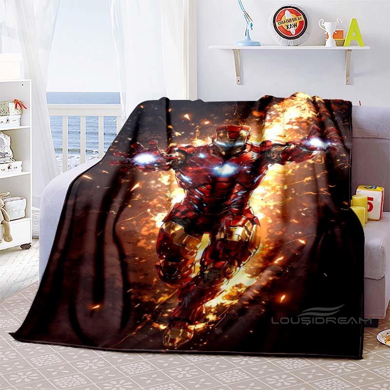 Iron Man Cartoon Comic Funny Expression Blanket, Warm Flannel Sofa Blanket, Home, Bedroom, Travel.