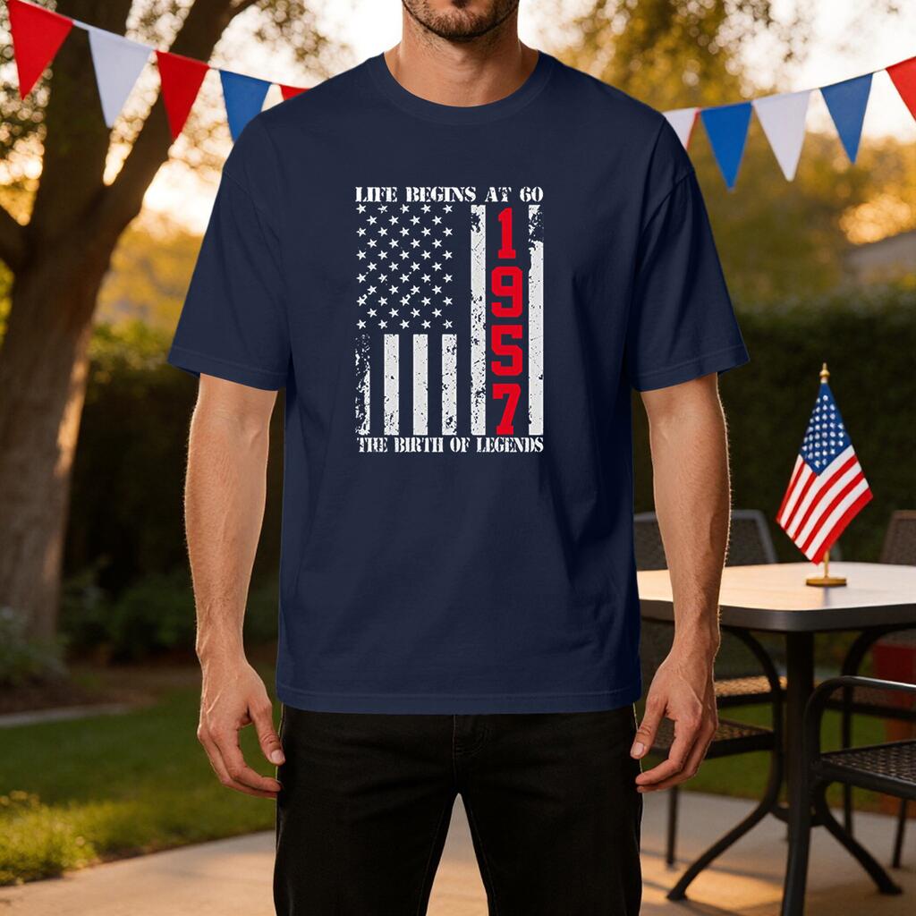 Men's Printed Casual Ice Silk T-Shirt Life at 60 1957 The of Short Sleeve Crew Neck Tee for Everyday Wear