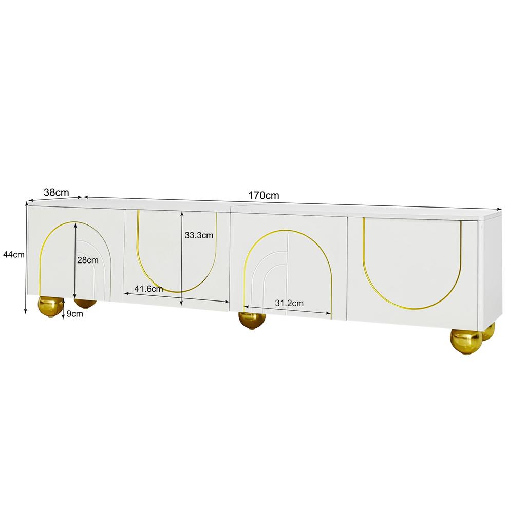 TV Cabinet, Lowboard with Structured Doors, TV Furniture with Drawers, Open Compartments, Golden Handles and Golden Feet.[OLD SKU: WF530901902WAA]