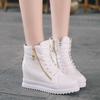 Women's Casual Sports Shoes High-top Side Zipper Comfortable Walking Shoes Female Inner Height-increasing Shoes