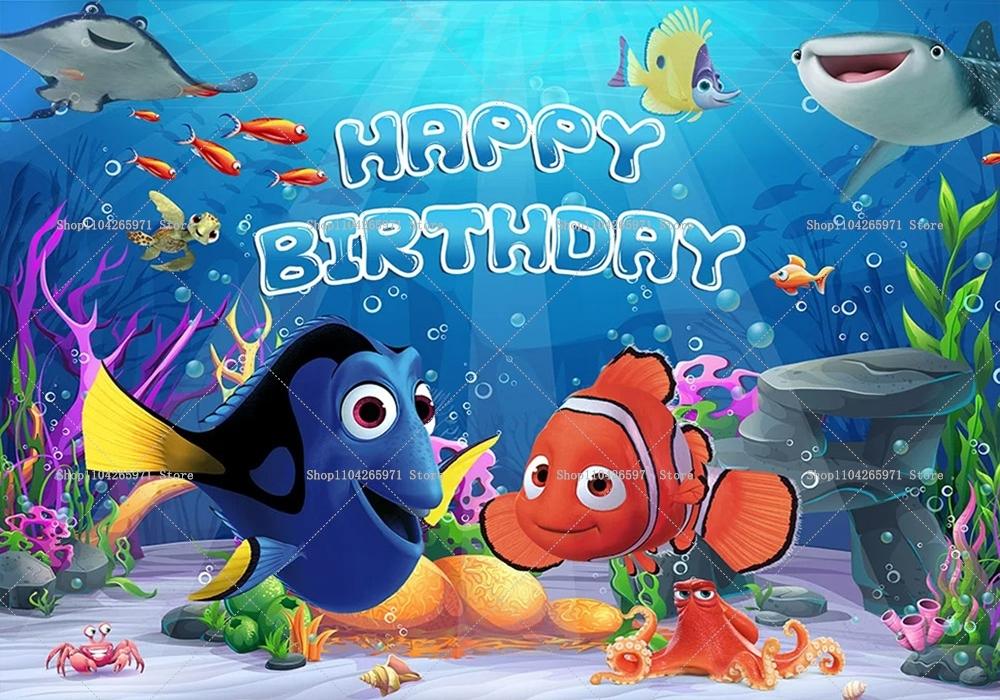 Cartoon Nemo Dory Party Vinyl Background Disney Finding Nemo Backdrops Wall Cloth Baby Shower Birthday Party Decor Gifts