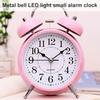 Retro Alarm Clock Mechanical Double Bell Home Office Desktop Metal Alarm Clock Desk Table Analog Clock Silent with Night Light