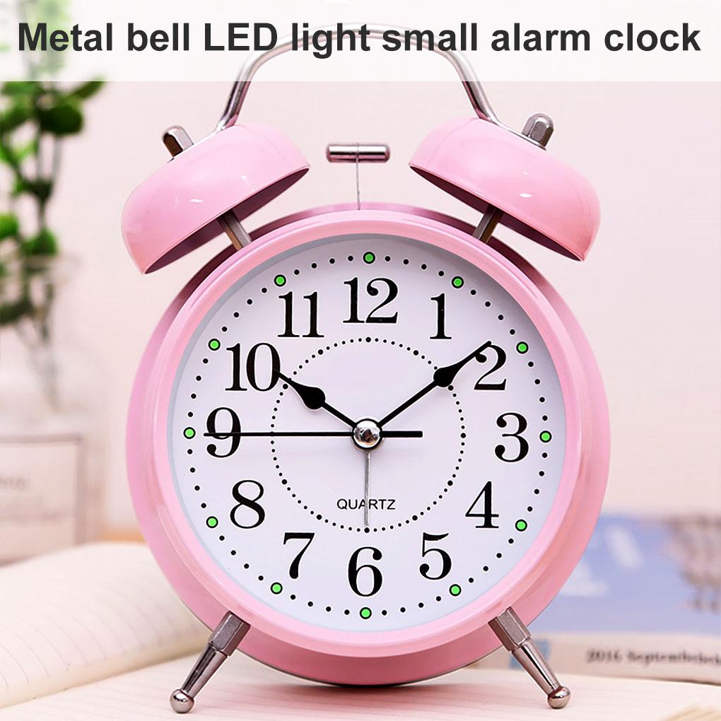 Retro Alarm Clock Mechanical Double Bell Home Office Desktop Metal Alarm Clock Desk Table Analog Clock Silent with Night Light