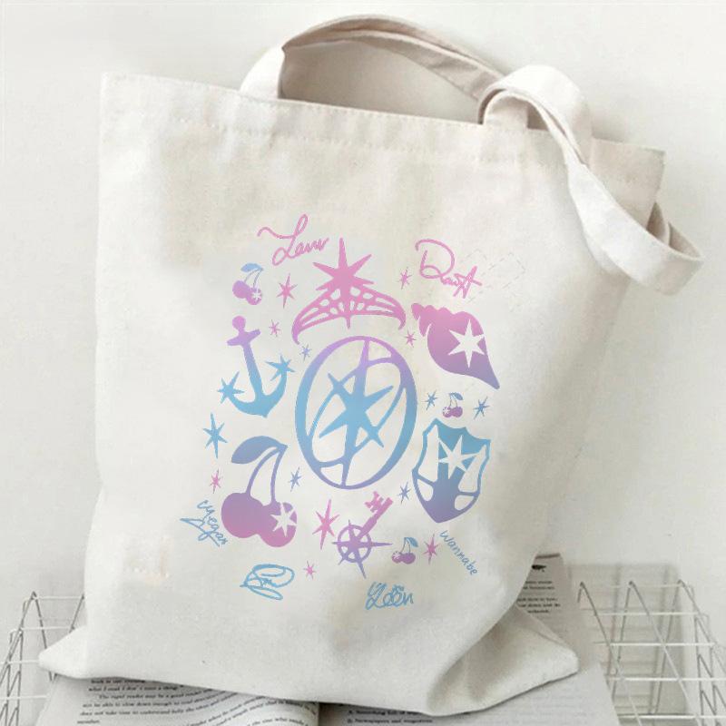 KATSEYE Tote Bag Gradient Symbol Graffiti Canvas Bag Member Signature Print Commuter Shoulder Bag 60707