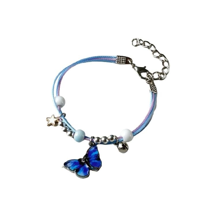 Стильный браслет-анклет из сплава в виде бабочки с бусинами и разноцветным регулируемым плетеным шнурком для женщин и девочек, на день рождения