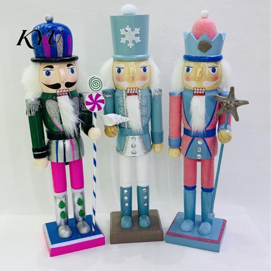 Christmas Nutcracker Ornament Wooden Figurine, Hand Painted Soldier Ornament, Bright Decorative Color Statue for Holiday Home Desktop Fireplace