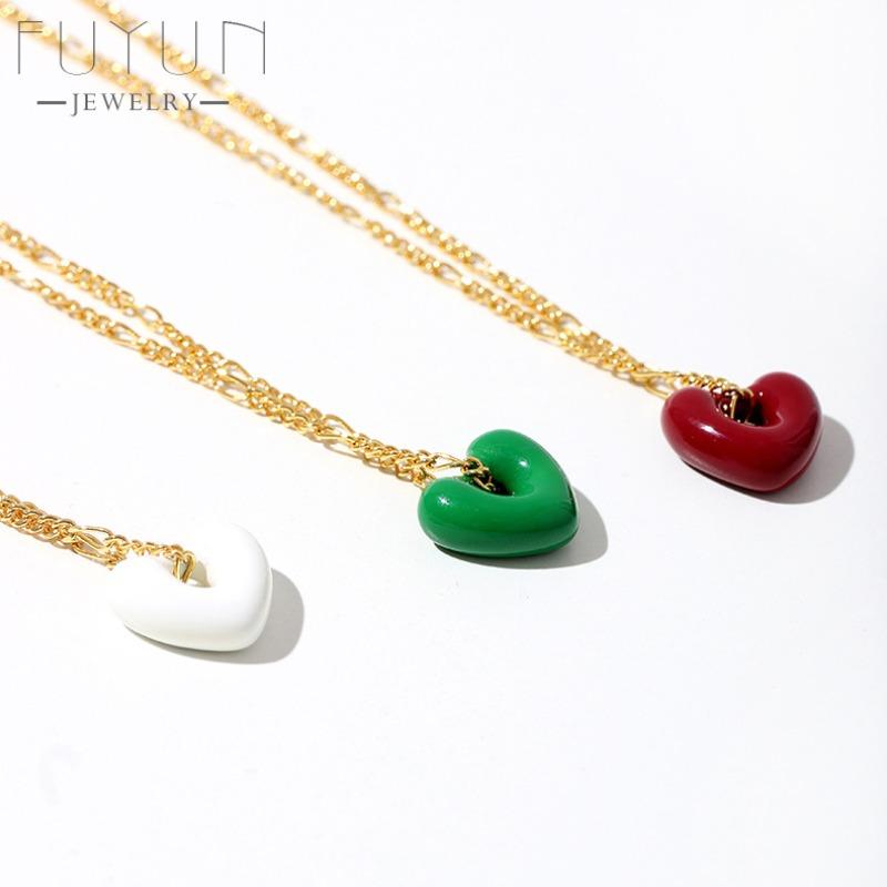 Necklace, sweater necklace, high-end enamel coated colorful heart necklace
