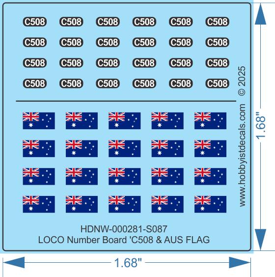 LOCO Number Board 'C508 & AUS FLAG - 1/87 - Water Decal
