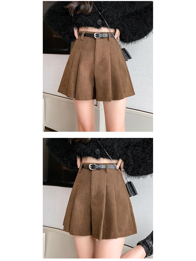 High-Waisted Corduroy Wool Pleated A-Line Skirt Pants for Women - Versatile Winter 2025 Fashion