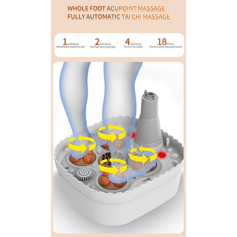 Складная автоматическая гидромассажная ванна для ног с тепловой вибрацией, ванна для ног с красным светом и массажными роликами для расслабления и снятия стресса
