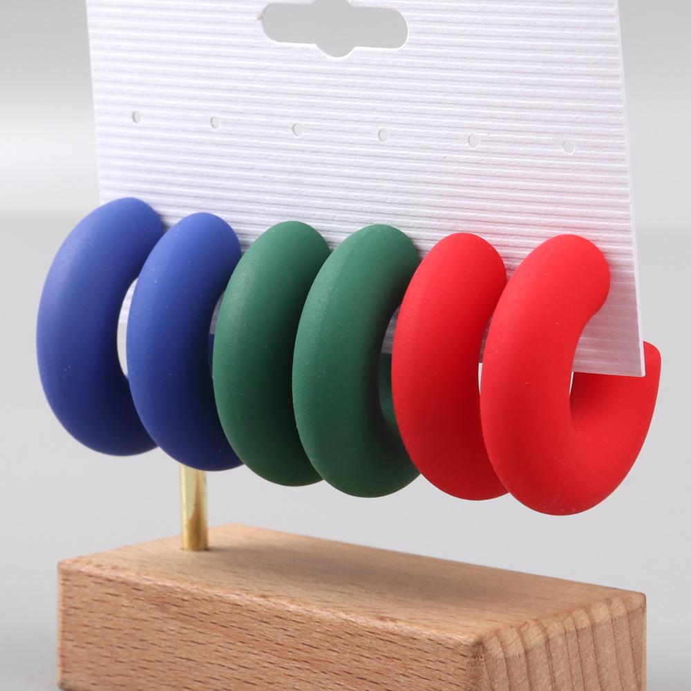 New Korean Multicolored Wide C-Shape Acrylic Hoop Earrings 3 Pair/Set Neon Geometric Moon Earrings Statement Jewelry for Women