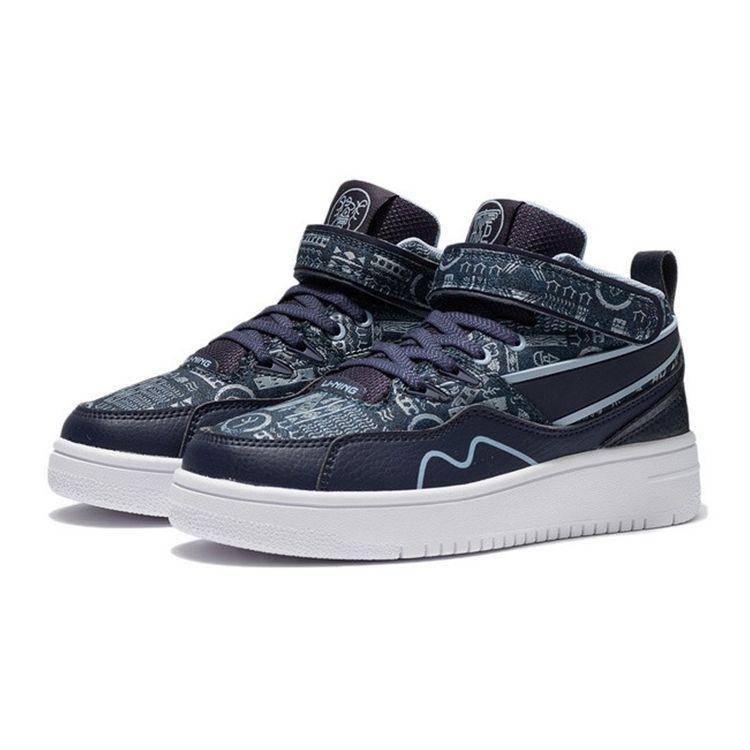 Li-Ning Амортизация отскока Прочные детские скейт-кроссовки средней высоты Misty Blue Детские кроссовки YKCS020-7