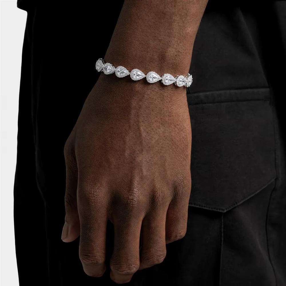 Vintage Teardrop CZ Chain & Link Bracelet Red Women's Zircon Waterdrop Custom Color CZ Stone Silver/Gold Plated Gift for Women