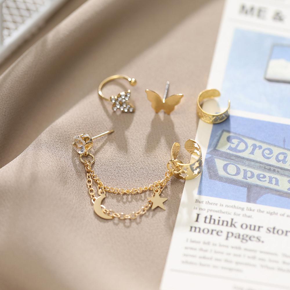 Женские одинаковые темпераментные серьги в стиле ретро, ​​цепочка-бабочка, серьги-клипсы с кисточками, асимметричные серьги со стразами