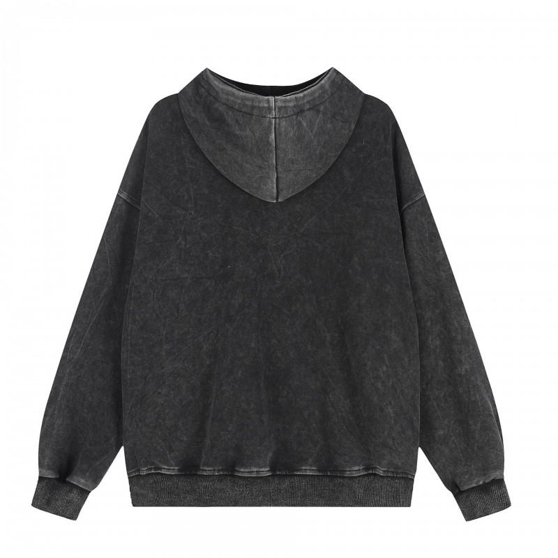 Streetwear Hoodie Men Women Zip-up Sweatshirt With English Patch Loose Fit Washed Vintage Casual Couple Outerwear