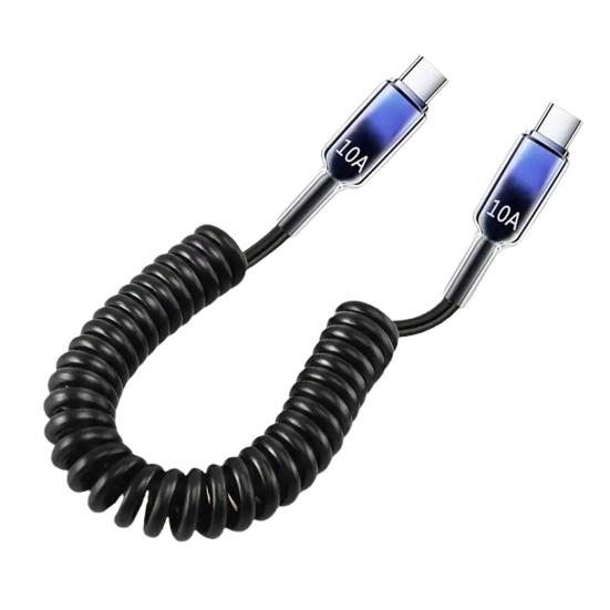 Yousheng 100cm 120W USB-C to USB-C Cable 10A Coiled Retractable Spring Car Charger Fast PD Charging Cable for Phone