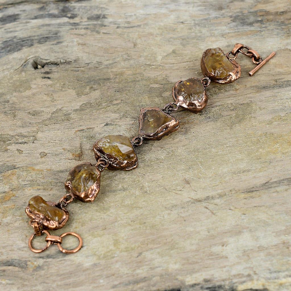 Грубый браслет с цитрином, медный браслет, изготовленный гальваническим методом, регулируемый браслет-цепочка, ювелирное изделие, изготовленное гальваническим способом, подарок для нее, драгоценный камень, ювелирные изделия ручной работы