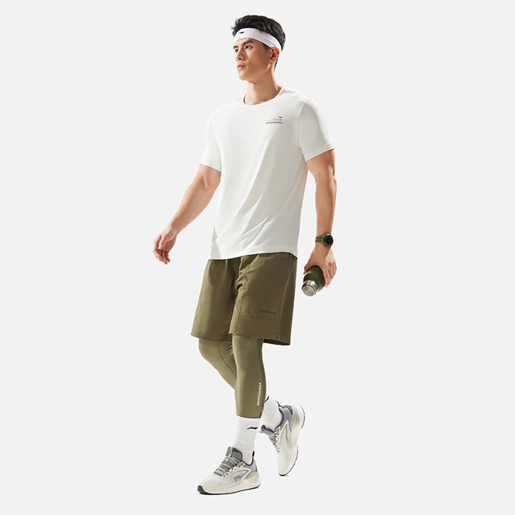 Li Ning Plain Pullover Round Neck Sports Short Sleeve T-Shirt Men Tops Off-White ATSU065-2