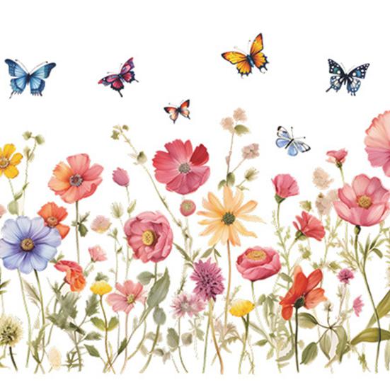2 Sheets Living Room Wall Stickers Flower Butterflies Pattern Colorful Decals Self-adhesive Wall Art Murals Living Room Bedroom Decor