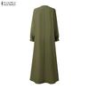 ZANZEA Women Casual Round Neck Solid Color Long Sleeve Long Dress