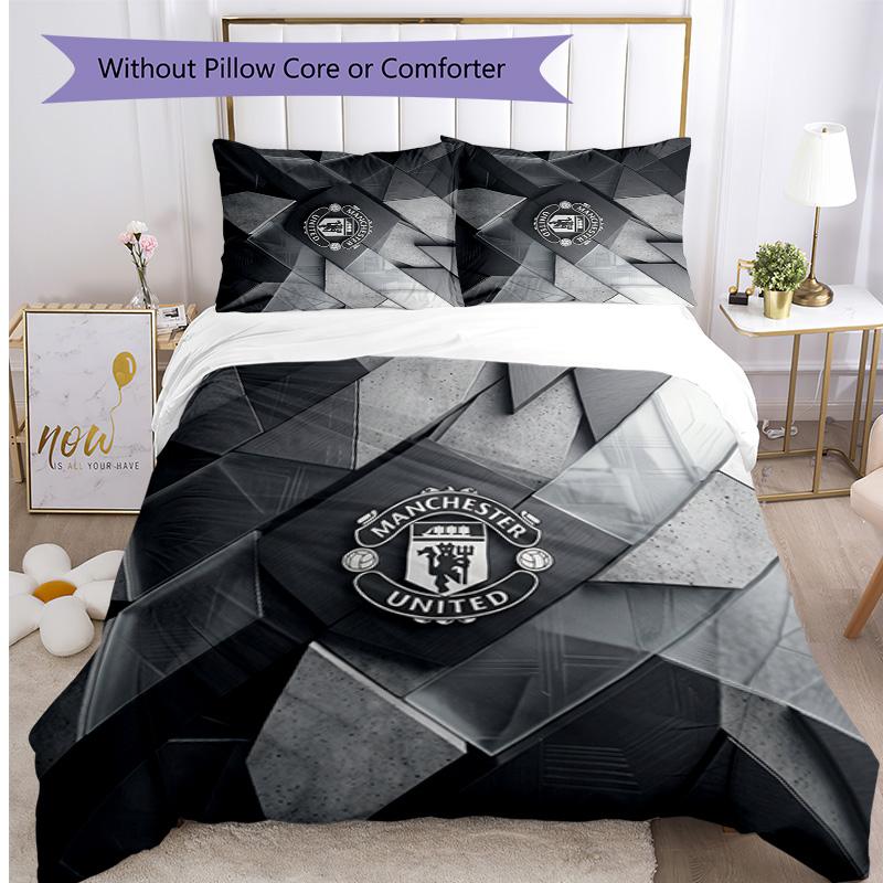 Manchester United Pattern Printed 3PCS Bedding Set Soft Skin-Friendly Washable Duvet Cover & Pillowcases Set All Season Bedroom