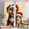 2pcs,2D Plane Printing Minimalist Curtains Cute Puppy Kitten Christmas (2) Versatile Durable Polyester (without Rod) Room Decor