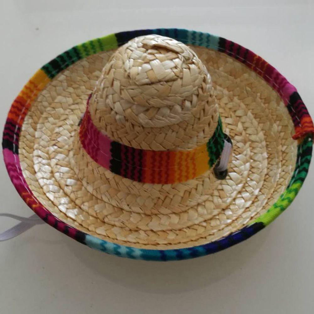 Puppy Cat Straw Woven Sun Hat Cap Mexican Sombrero Cute Adjustable Dogs Costume Pet Supplies