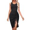 Women's Casual Solid Color Drawstring Button Vest Dress With Wrapped Buttocks Wrapped Buttocks