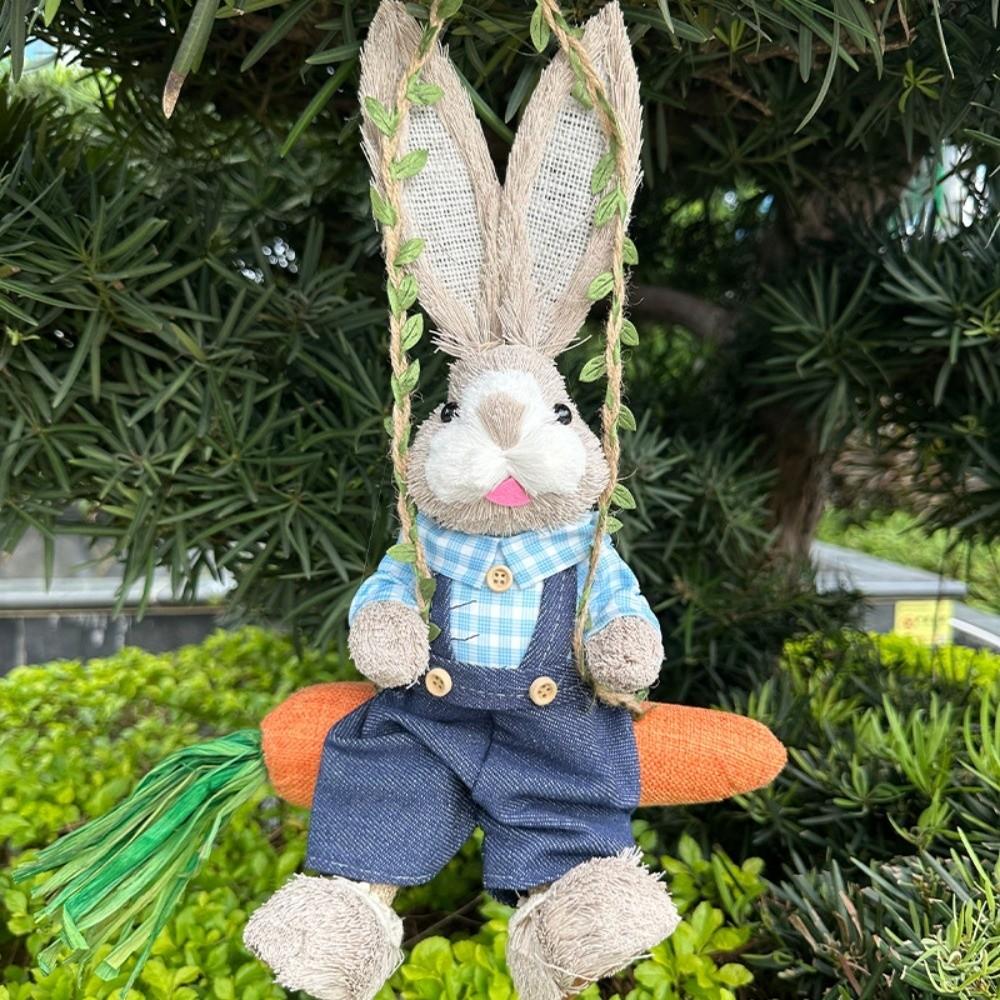 Cartoon Carrot Swing 35cm Woven Straw Rabbit Easter Rabbit Ornament Spring Home Decor