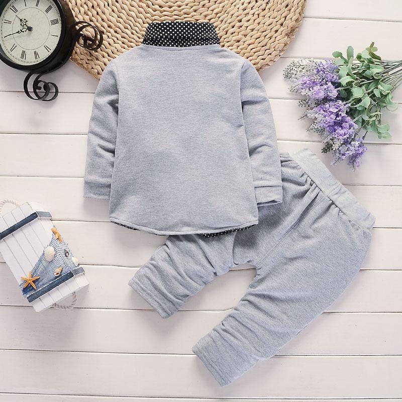 Autumn New British Style Children Fake Two-piece Shirt Trousers Casual Cotton Suit