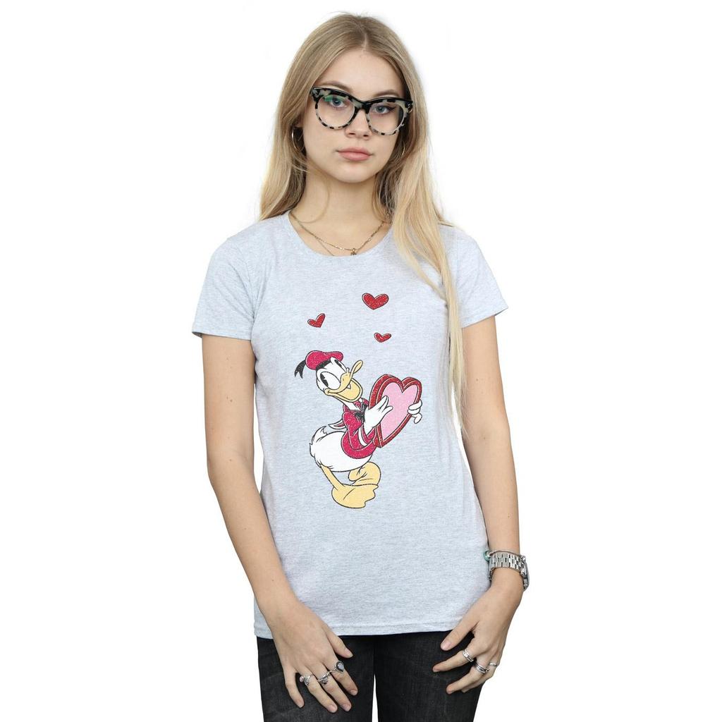 Disney Womens/Ladies Donald Duck Love Heart Cotton T-Shirt