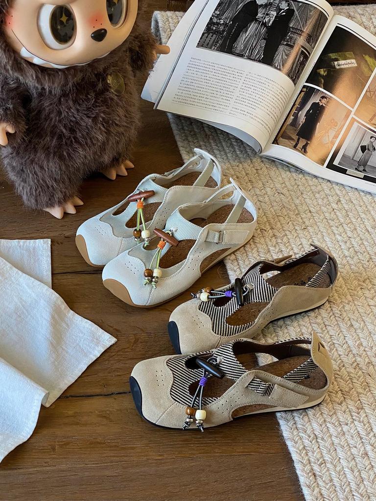 Basil and pine - ethnic style wooden tone, moral training sandals 3cm 2025 summer new fashion casual sandals women