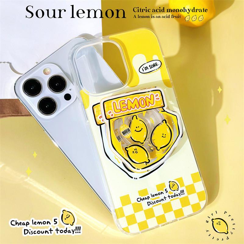 Magnetic Stand Phone Case Compatible Compatible for iPhone15 14 13 12 11promax Xsmax Xr 7 8plus Yellow Lemon