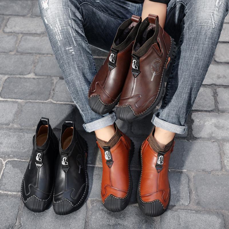 Мужские флисовые Нескользящие водонепроницаемые кроссовки, уличные зимние ботинки, утепленная теплая мягкая зимняя обувь, кожаные ботильоны