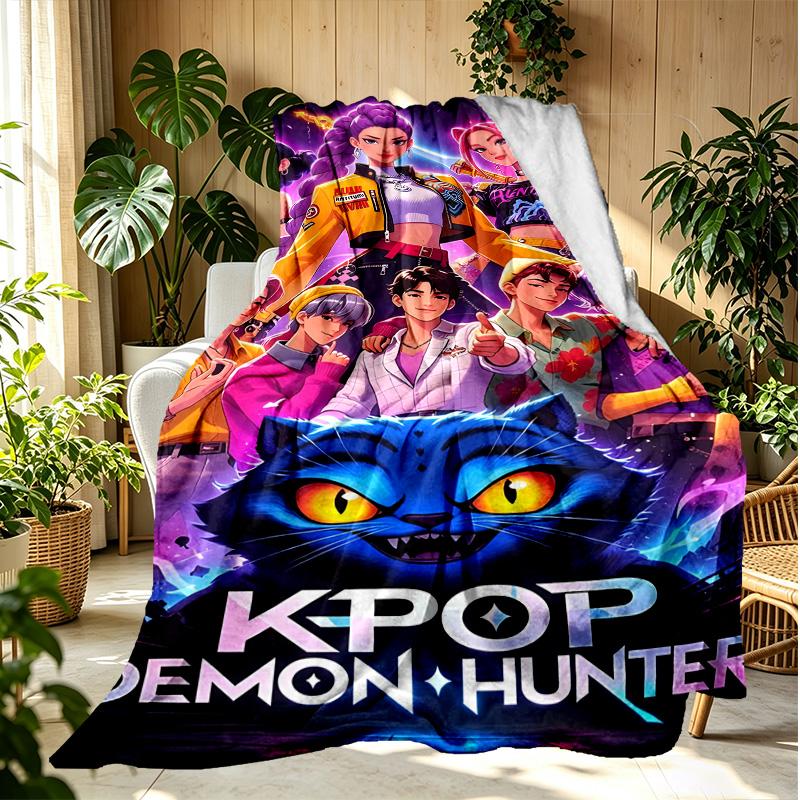 KPop Demon Hunters Pattern Blanket for Home Decoration, Bed, Sofa, Car Travel, Camping, Suitable for All Seasons, Birthday Christmas Gift
