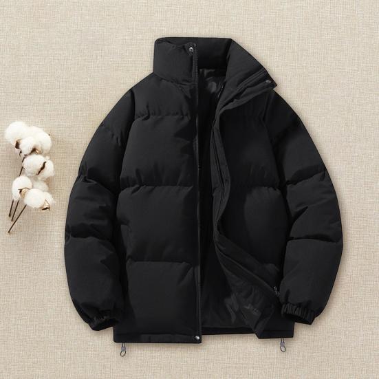 Men Autumn Cotton Coat High Collar Long Sleeve Zipper Closure Windproof Coat with
