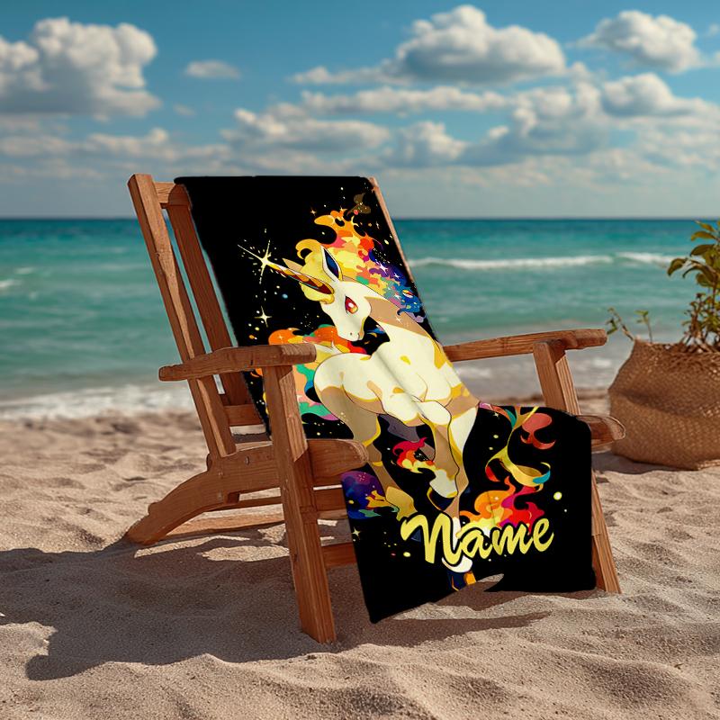 Custom Name Ultra-Soft Beach Towel with Unicorn Theme,Ideal for Pool - Camping, Diving - Perfect Travel Essential, Vibrant Beach Towel.