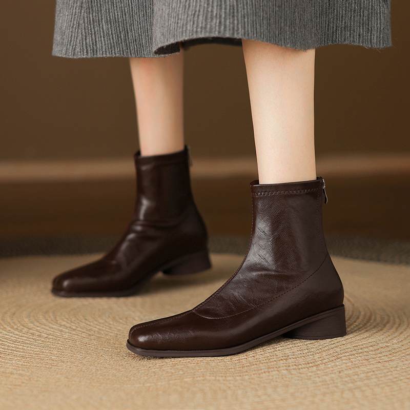 Krazing Pot Зимние ботильоны из микрофибры с квадратным носком, современный размер 33, размер 43, металлические заклепки, средний каблук, на молнии, женские ботильоны