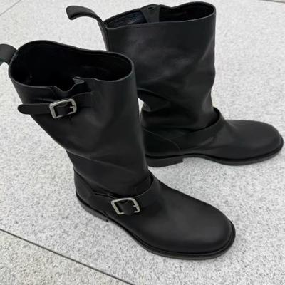 Универсальные ботинки Мартина с круглым носком и рукавом для ремня, осенне-зимние, из мягкой кожи, удобные, женские ботинки в рыцарском стиле