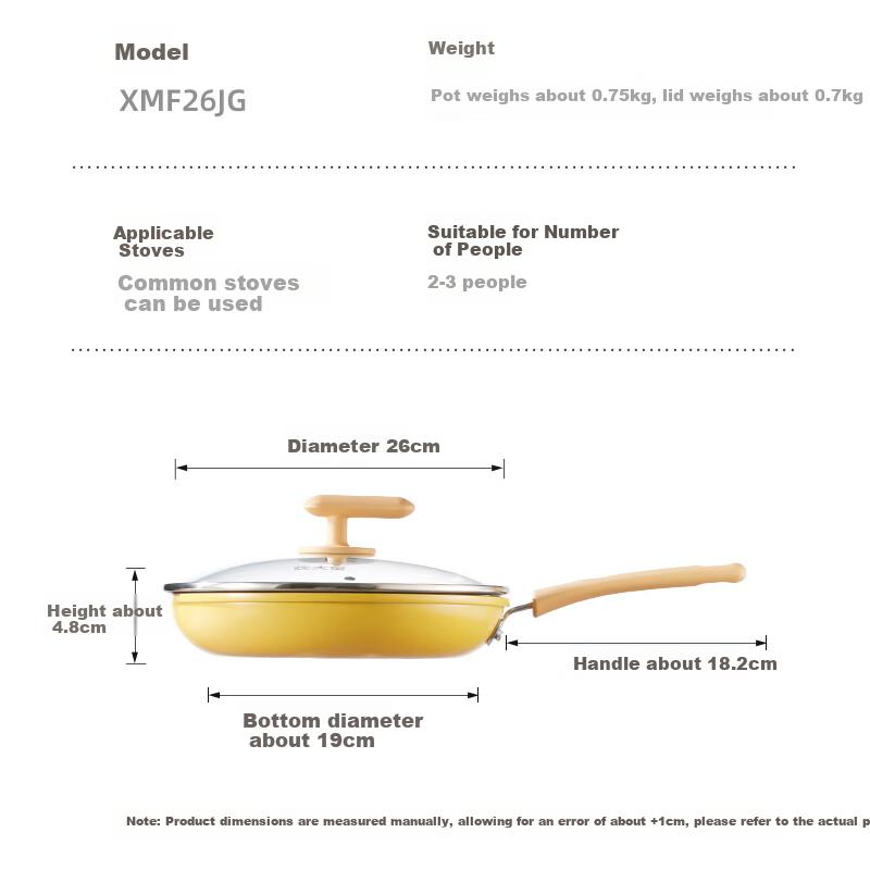 COOKER KING Non-Stick Frying Pan, Flat Bottom Pan, Wok, Egg Pan, 26cm, Low Smoke, Compatible with Induction Cooker, XMF26JG
