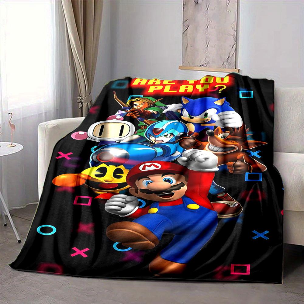 1pc Mario Gaming Legends Cozy Print Blanket Lightweight Warm Flannel Throw Blanket For Sofa, Bed, Living Room